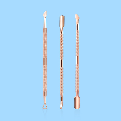 3件套玫瑰金修甲工具（卸甲刨+钢推+小勾推）