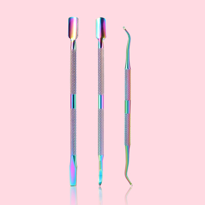 3件套彩钛修甲工具（方头铲推+尖头勾推+剔甲推）